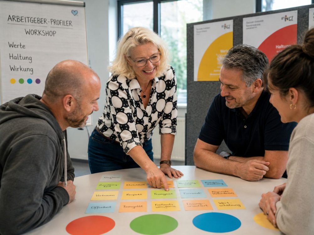 Arbeitgeber-Profiler-Workshop mit Team am Tisch